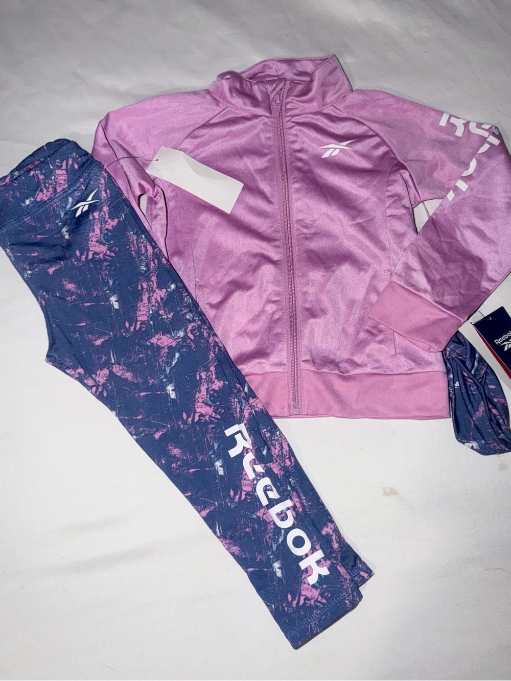 Reebok Girls 3pc Toddler Pink Active Warmer Track Suit Leggings Set - 4T